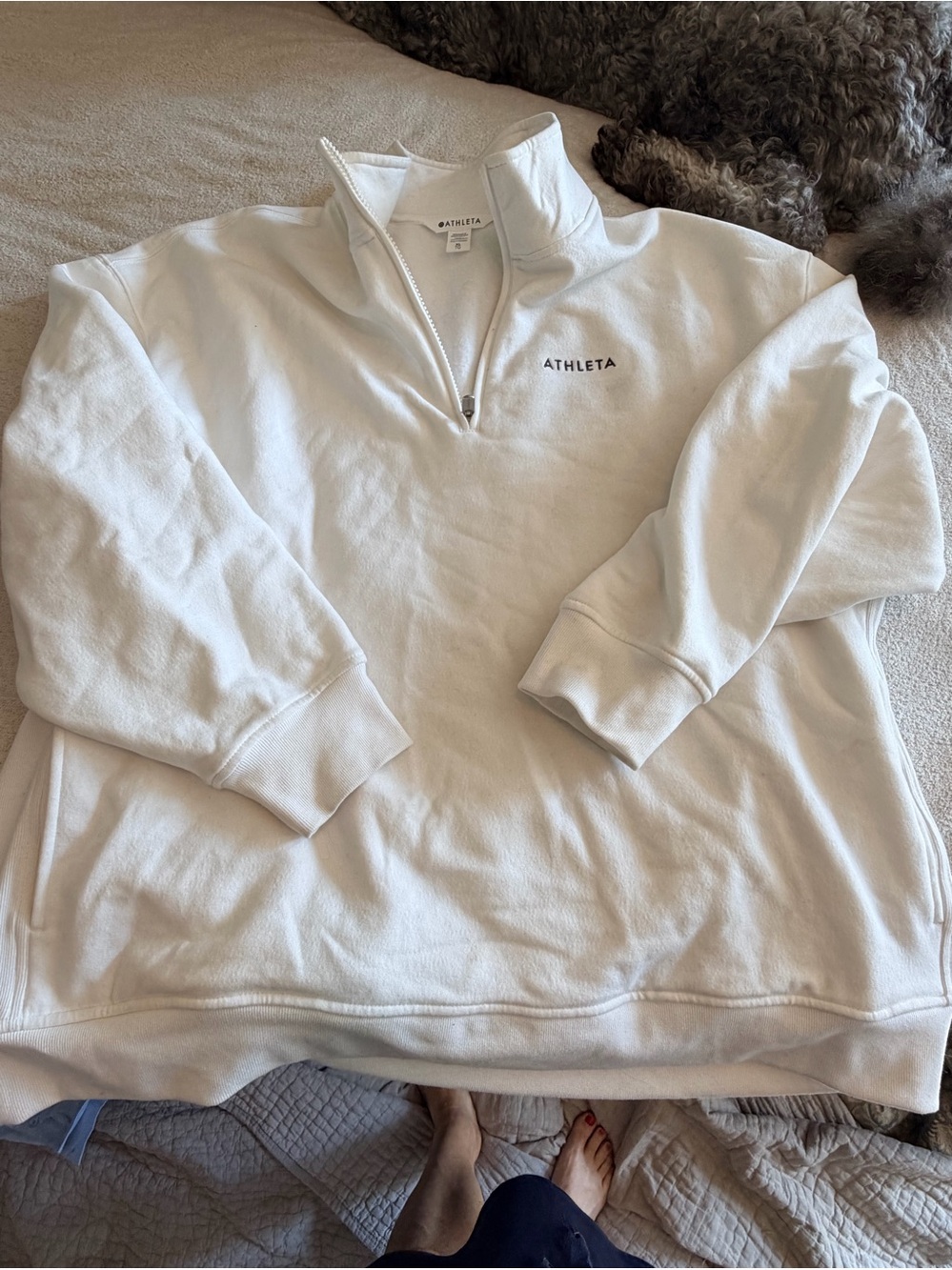 Athleta Power of She Forever Fleece White Quarter-Zip Sweatshirt- XL